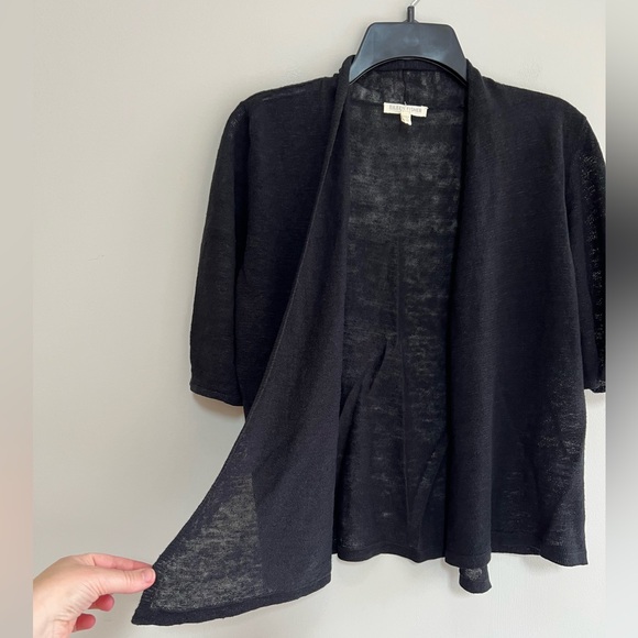 Eileen Fisher Open Front Half Sleeves 100% Linen Cardigan in Black, size PS - Picture 3 of 8